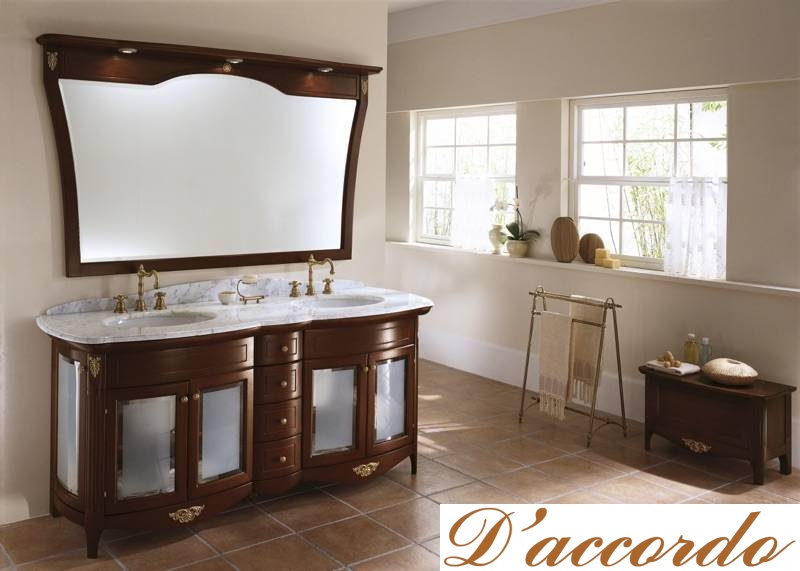 картинка Мебель для ванной комнаты двойная напольная с мраморной столешницей и встраиваемыми раковинами, коллекция Poesia от магазина D'accordo